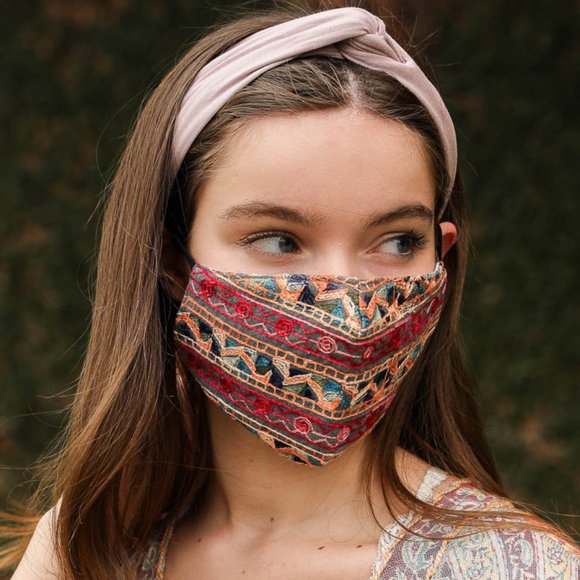 Boho Face Mask Embroidered Multi-Pattern Reusable - Picture 2 of 4